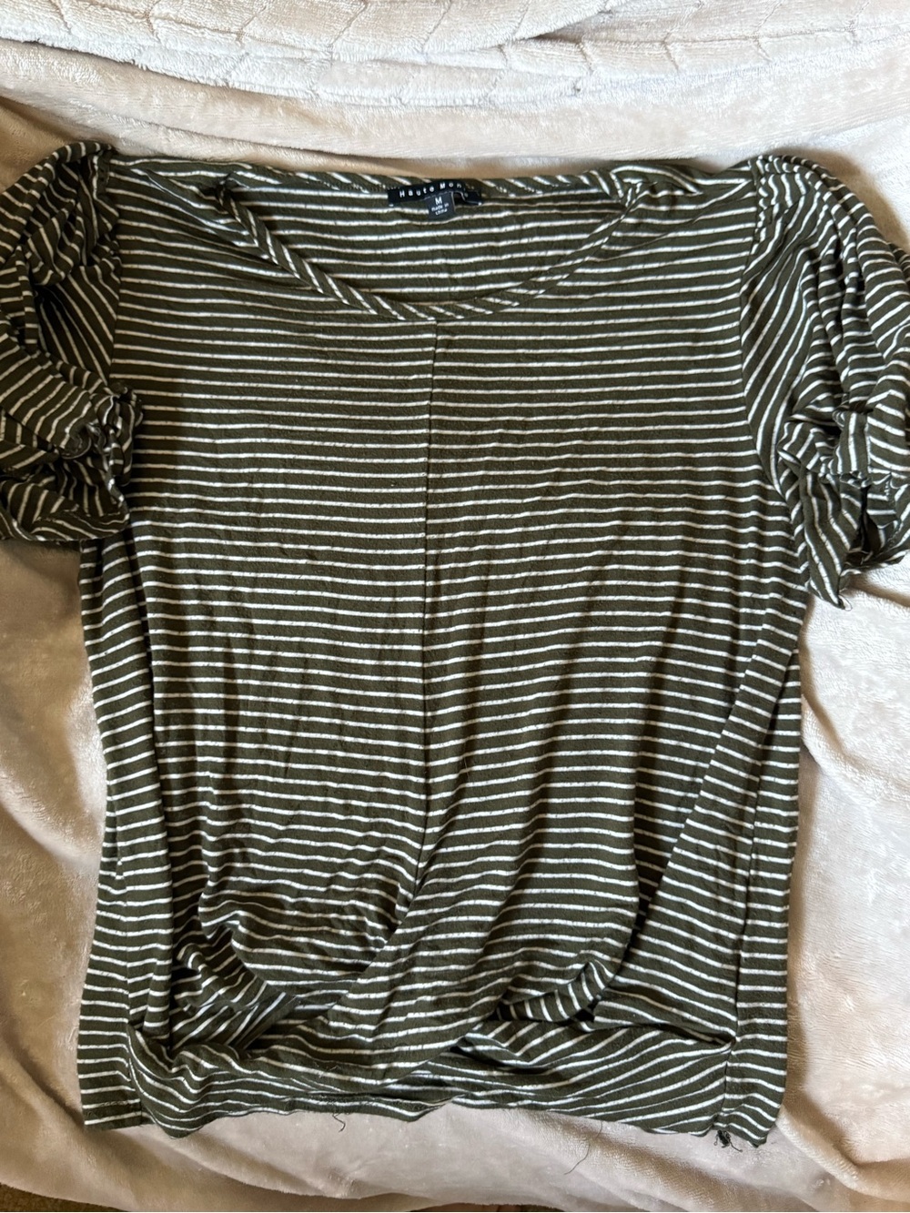 Olive Stripe Short Sleeve Women's Top